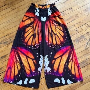 Wide Leg Butterfly Print Pants - Black Orange